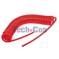 Przewód spiralny  PU ø8 x 5,5 mm czerwony 12m końce 30/10cm złączki męska/żeńska