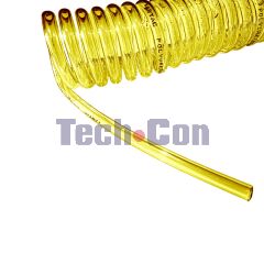 Przewód spiralny  PU ø6 x 4 mm przeźroczysty żółty 3m końce 0/0cm złączki męska/męska